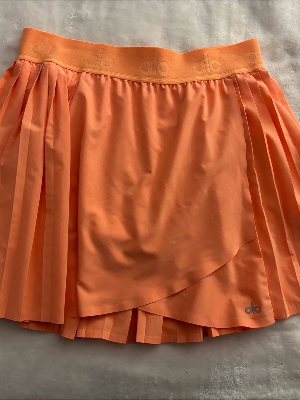 ALO Yoga Coral-Orange Pleated Wrap Skater Skirt